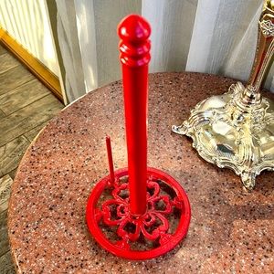 Red. Paper towel holder. Metal.